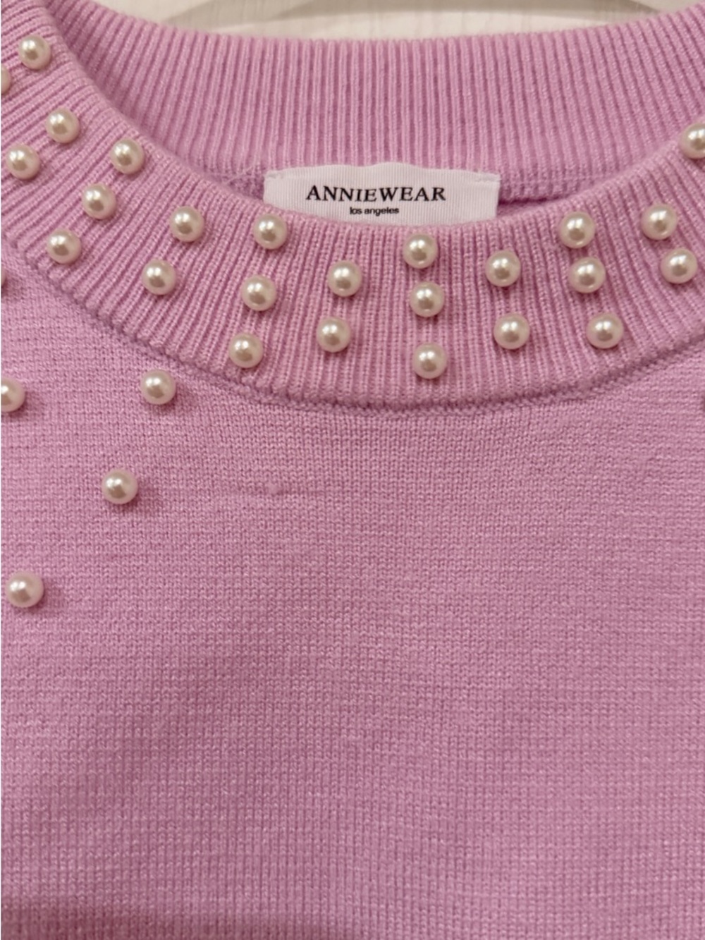 FINAL PRICE AnnieWear Lavender Pearl-Embellished Cap-Sleeve Sweater - Picture 3 of 4